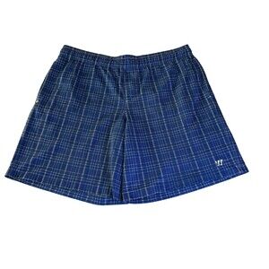 Warrior Lacrosse Caddy Shack Athletic Shorts Blue Plaid Sz L Pockets Drawstring